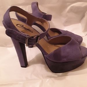 Candies Heels Open Toe Lavender 9 M Platform Suede Sandals Shoes